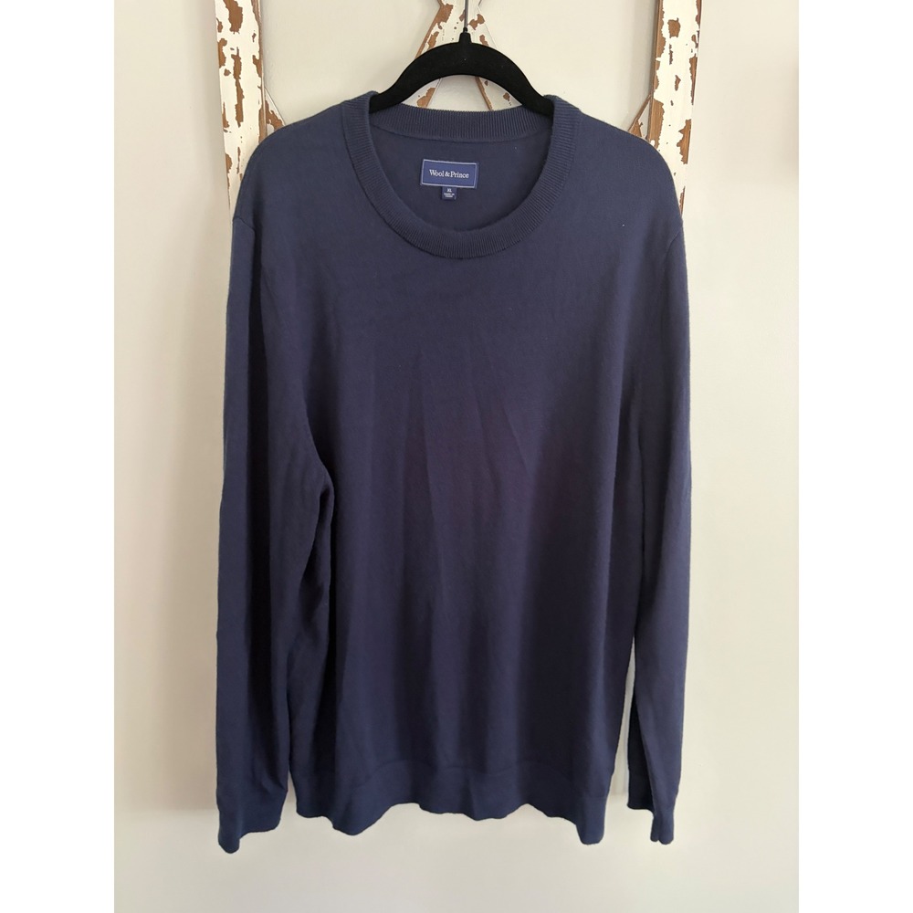 Wool & Prince 100% Merino Wool Lightweight Crewneck Sweater Size XL Blue